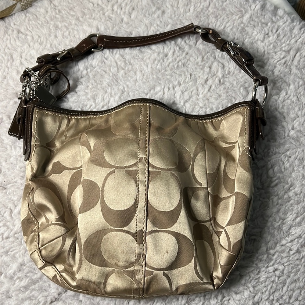 Coach Signature Brown and Cream Hobo Bag